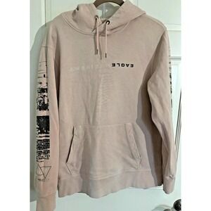 American Eagle Acid-Washed Blush Pink Graphic Hoodie - Size L, 100% Cotton